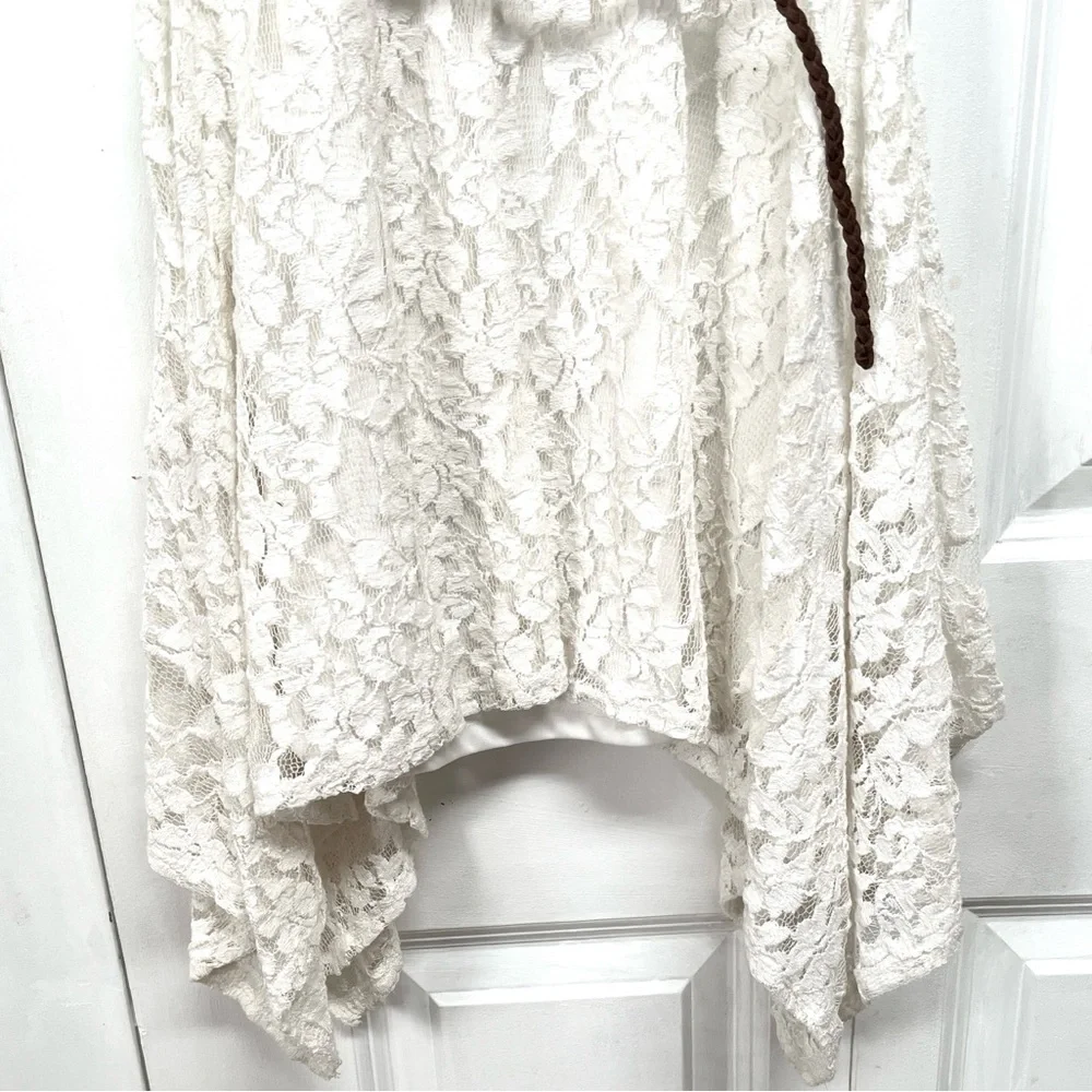 Knitworks White Lace Dress Brown Braided Belt Child Size 8